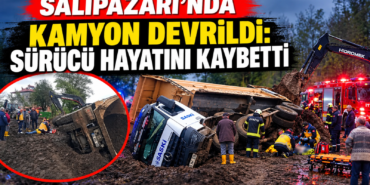 Salıpazarı’nda Kamyon Devrildi
