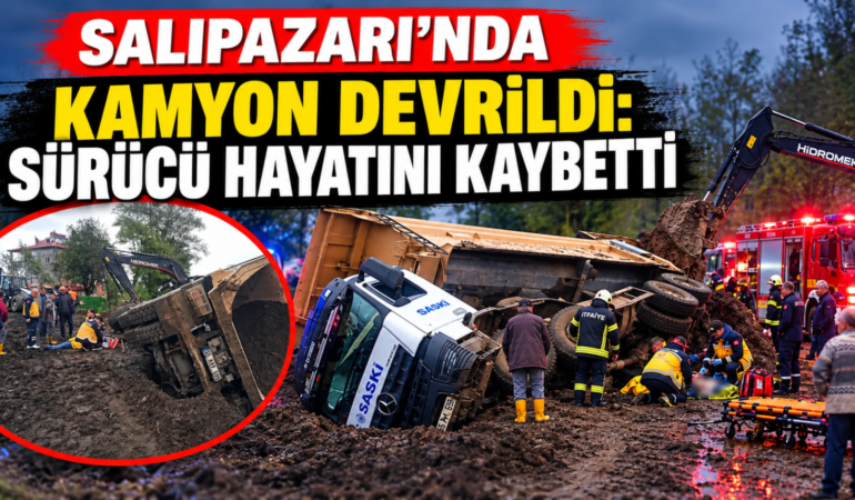 SALIPAZARI’NDA KAMYON DEVRİLDİ: SÜRÜCÜ HAYATINI KAYBETTİ